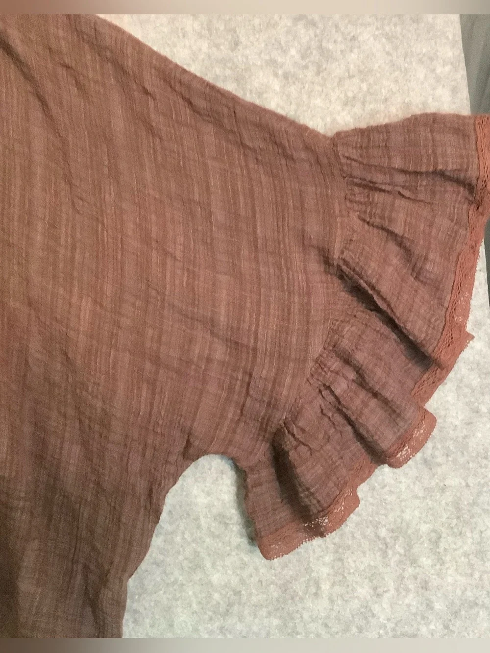 Free People One Poppy Rosewood Tie-Front Gauze Kimono Flutter Sleeve Top Med/Lg